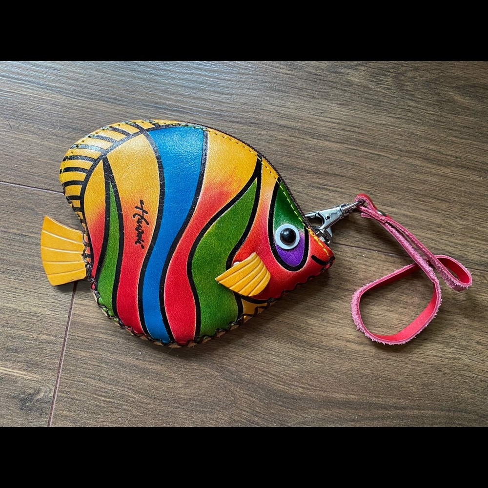 Genuine hand tooled leather fish coin purse